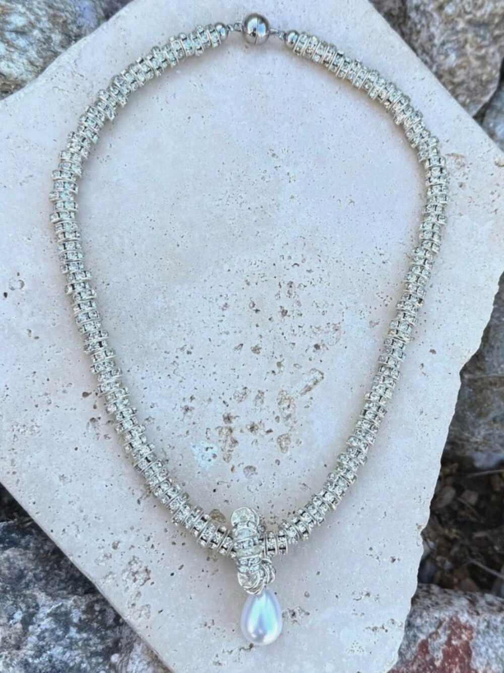 Silver Pearl Drop Statement Necklace - Women Jewelry